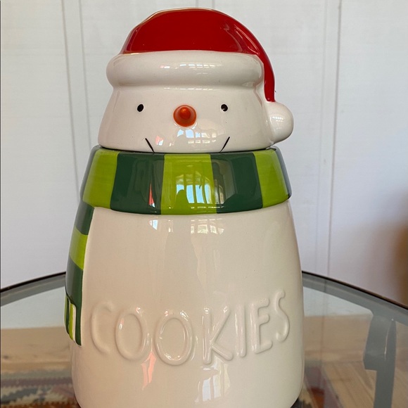 Hallmark 9” Snowman Christmas Cookie Jar Red Hat Green Scarf - Picture 1 of 9